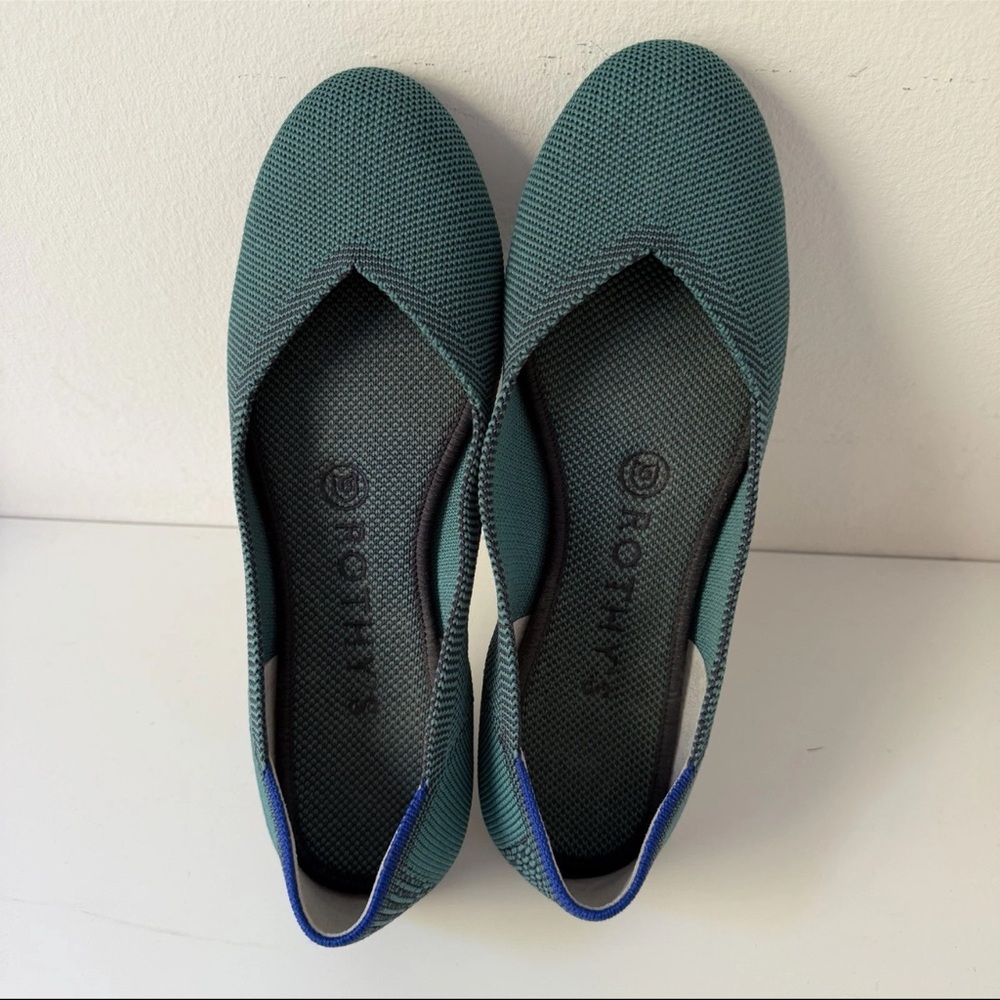 Rothy's The Flat Emerald Green Slip On Knit Ballet  Shoes Rounded Toe Sz 7 - Picture 10 of 11